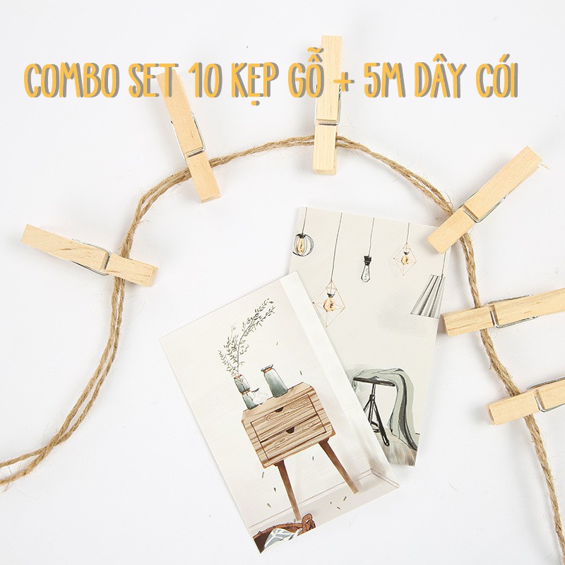 Kẹp gỗ treo ảnh postcard decor vintage trang trí phòng chụp ảnh sản phẩm phụ kiện trang trí chụp ảnh livestream tiktok