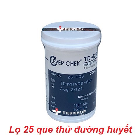 Que tiểu đường Clever Chek TD 4230 (hộp 25 que) sản xuất tại Đài Loan theo công nghệ Đức