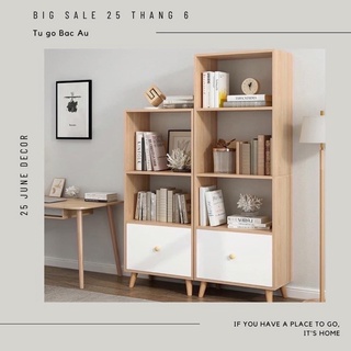 🔴Tủ kệ sách 3 tầng trang trí, gỗ MDF phong cách Bắc Âu hiện đại