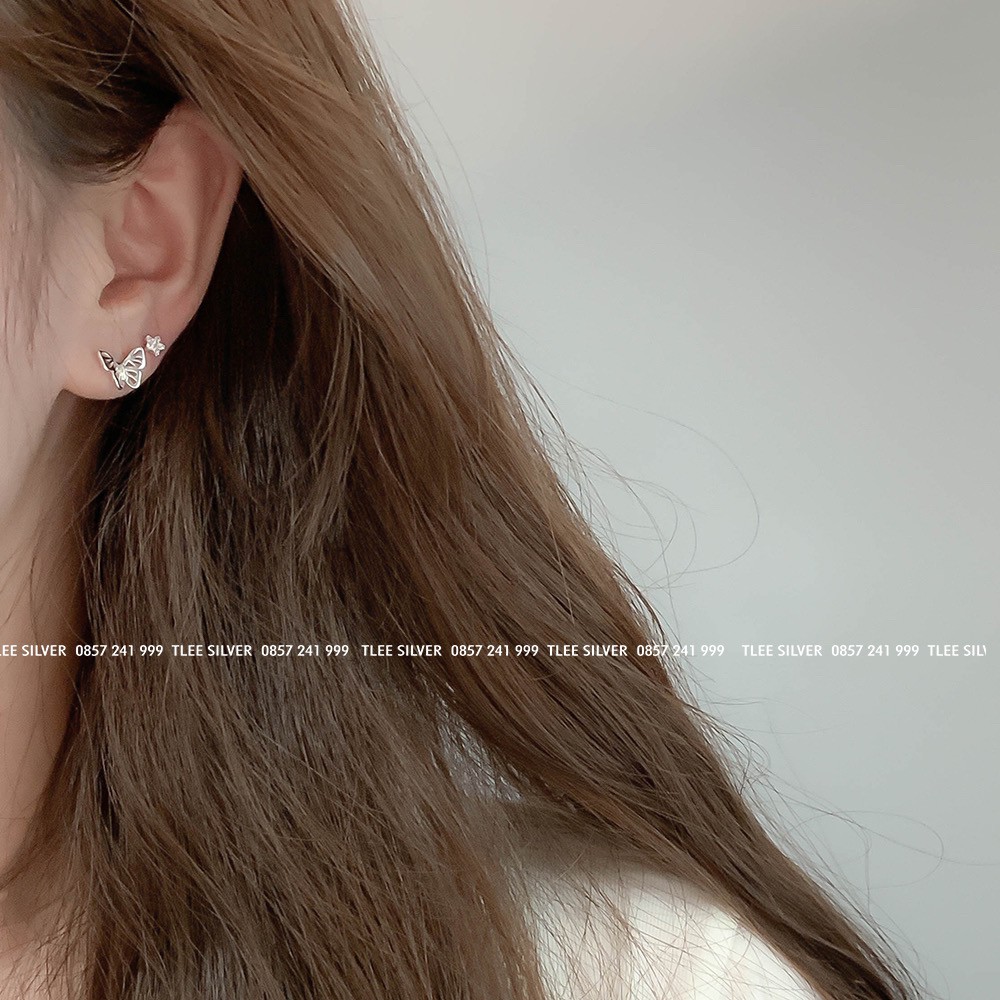 Khuyên tai bạc nữ TLEE cánh bướm trơn xinh xắn TleeJewelry