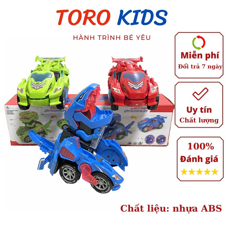 Đồ chơi xe oto biến hình khủng long Nhựa ABS Cao Cấp có đèn led và nhạc cho bé