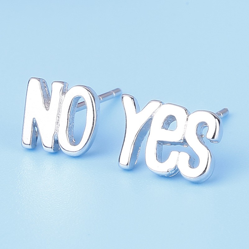 Bông Tai Nụ Bạc - Hình YES NO - Khuyên Tai Bạc Ý S925 Hàn Quốc - Hoa Tai Bạc
