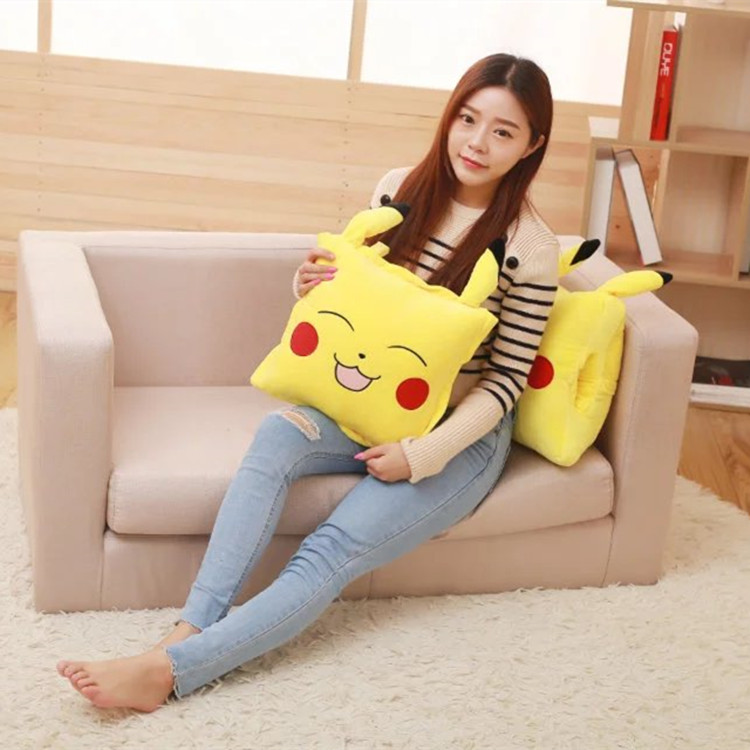 Bộ Chăn Gối 3 Trong 1 Đa Năng Hình Pikachu Xinh Xắn Thẻ