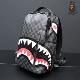 [ODER+FREESHIP] Balo Spray Ground phong cách Bape Shark màu đen, chất liệu da Cao cấp Bape VN