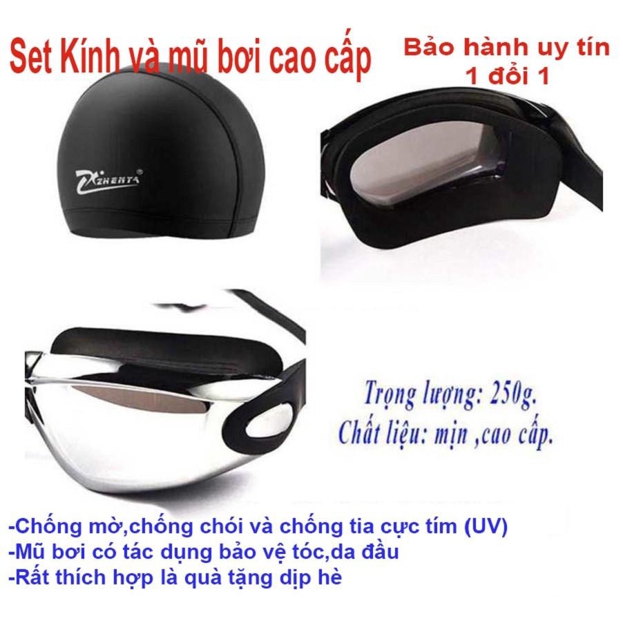 Sét mũ kính bơi, Combo set mũ kèm kính bơi, nút bịt tai, Hàng cao cấp, an toàn cho da, Ôm khít khuôn mặt