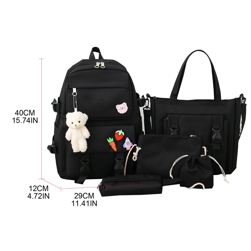 Set 5 Món Gồm Ba Lô + Túi Đeo Vai + Ví Sức Chứa Lớn Cho Tuổi Teen / Nữ