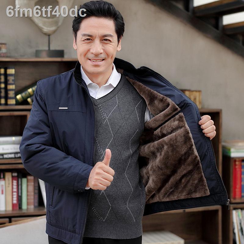 ( Sẵn)Bố mặc đồ thu đông 2021 plus áo khoác nhung dày dặn nam trung niên và người già, ấm mùa cho già