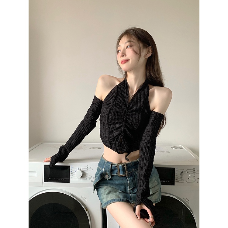 Áo Lửng Hai Dây Cổ Chữ V Dáng Ôm Thời Trang Hàn Quốc Gợi Cảm Cho Nữ