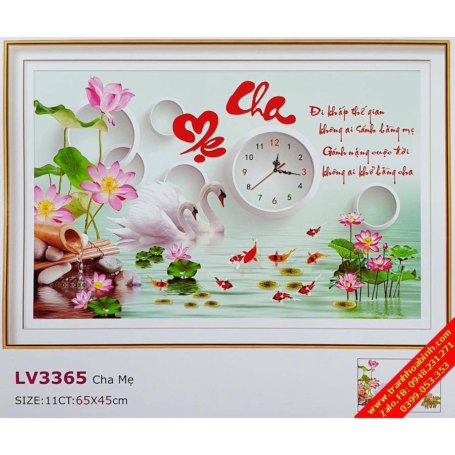Tranh thêu chữ thập thư pháp Cha Mẹ LV3365