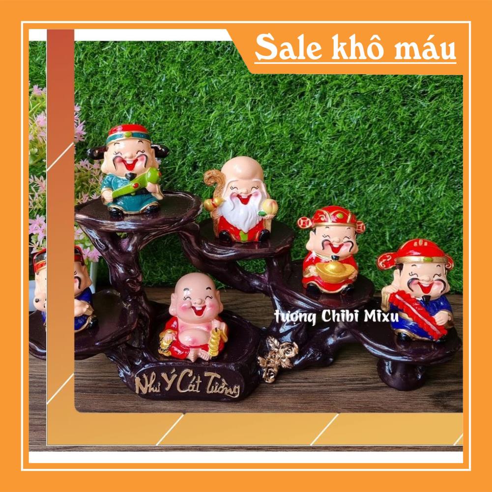 Bộ Ngũ Phúc 6cm kèm tượng Di Lặc và chân đế Như Ý Cát Tường