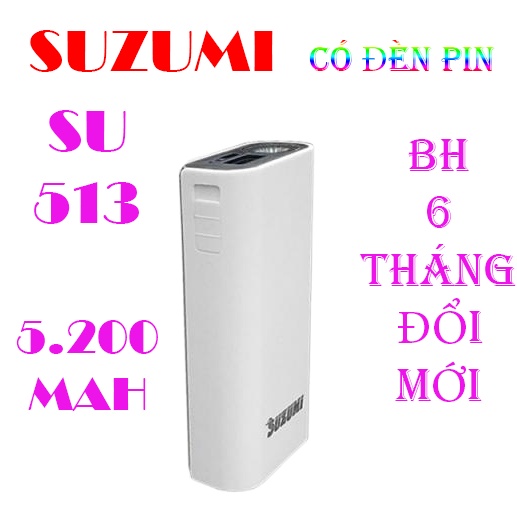 (Mới) Pin Dự Phòng Suzumi Su 513 - 5.200 Mah Chính Hãng - Full Box