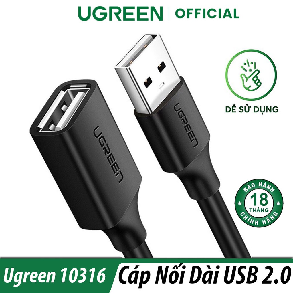 Cáp Chuyển USB 2.0 Dài 2M Ugreen 10316 Chính Hãng