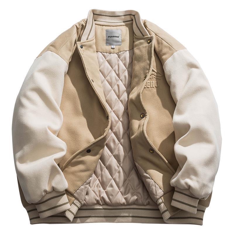 Áo khoác bomber jacket varsity Fuseehu màu mới trần trám siêu ấm áp