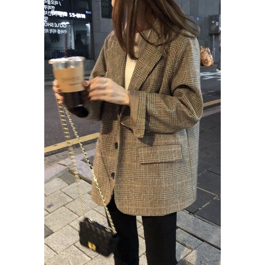Áo khoác blazer kẻ mùa thu Quảng Châu-Order nhắn shop- Tikbook Store