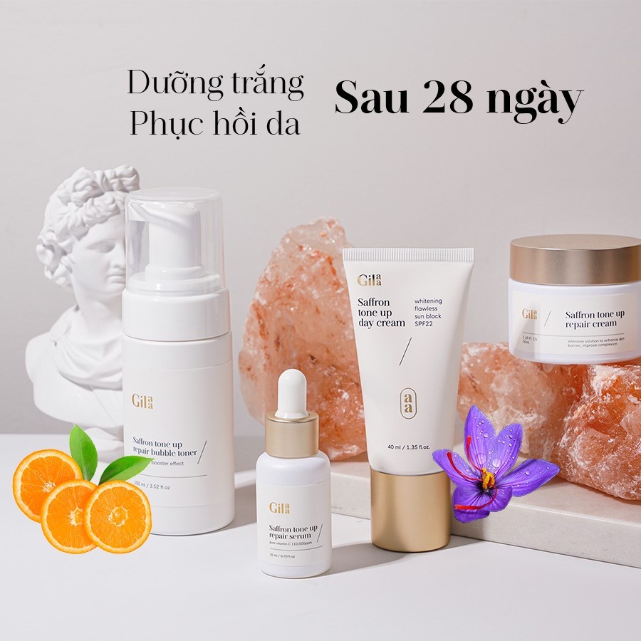 [Tặng 1 hộp Collagen]Bộ 4 sản phẩm dưỡng trắng và phục hồi da Gilaa Saffron Tone Up Repair
