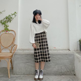 CHÂN VÁY DẠ KẺ ULZZANG (ảnh thật/sẵn/video)