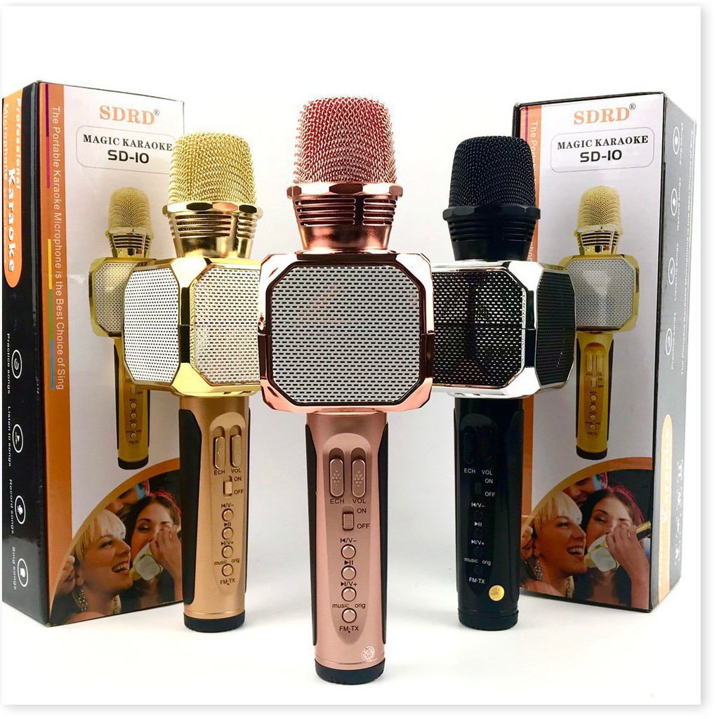 Micro Karaoke SD-10 2 loa kết nối bluetooth với điện thoại, máy tính bảng - Micro Karaoke Bluetooth kèm loa SDRD SD-10