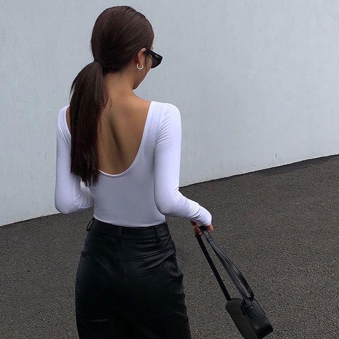 Áo Thun Tay Dài Hở Lưng Ôm Dáng Màu Trơn Dành Cho Nữ