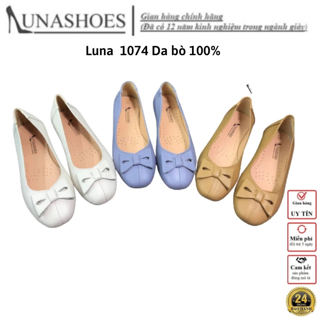 Giày bệt nữ mũi tròn da bò 100% Lunashoes (1074) mũi nhọn da thật cao cấp nhiều màu (BH 24TH)