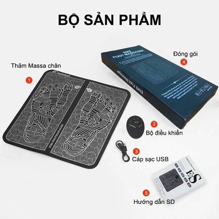Thảm Massage Chân Ems Giúp Lưu Thông Khí Huyết, Giảm Đau Nhức Tê Mỏi Chân, 8 Chế Độ Massage Thông Minh