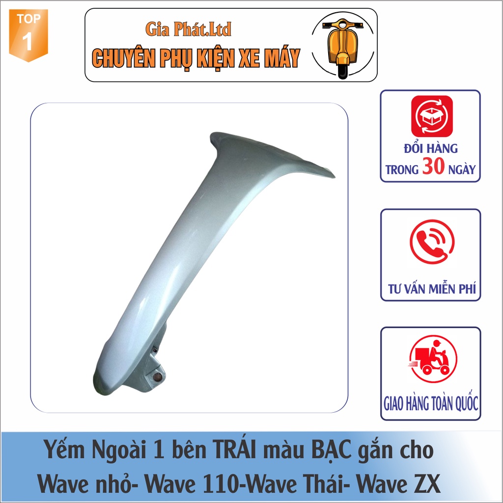 2 bên Yếm ngoài nhựa nguyên sinh cao cấp gắn xe máy Wave ANPHA ,Wave ZX , Wave THÁI đời 1997 đến 2006 - màu BẠC