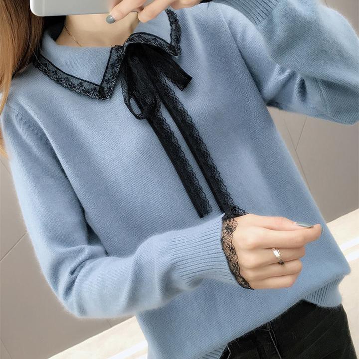 Áo len nữ dài tay có cổ phong cách Hàn Quốc