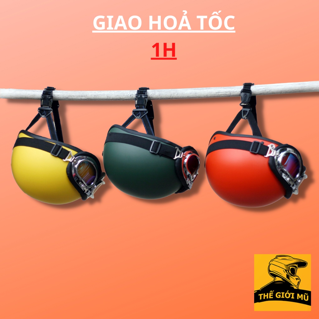 Mũ bảo hiểm nửa đầu màu trơn C2T Store kèm kính đủ màu sắc, hàng chính hãng
