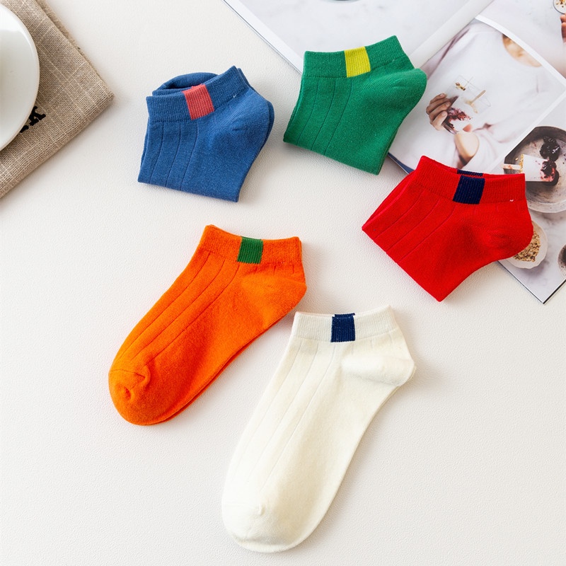 Tất vớ nữ nam cổ ngắn trắng lười dễ thương hàn quốc đẹp chân thấp nhún sọc caro đủ màu trơn đen, đỏ, vàng, xám, be