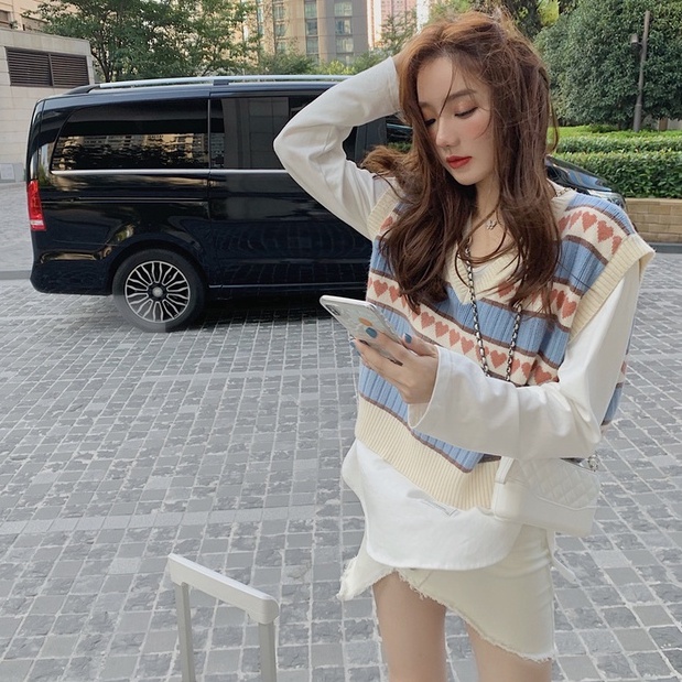 Xiaozhainv Áo Dệt Kim Sát Nách Cổ Chữ V Họa Tiết Trái Tim Thời Trang Xinh Xắn | BigBuy360 - bigbuy360.vn