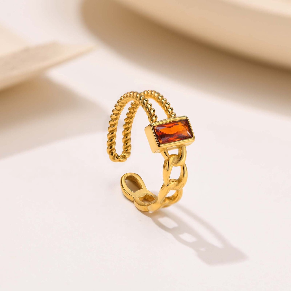 Vnox Nhẫn Mở Đá Quý CZ Hở Phối Dây Xích Tông Vàng Sang Trọng Làm Quà Tặng Cho Nữ