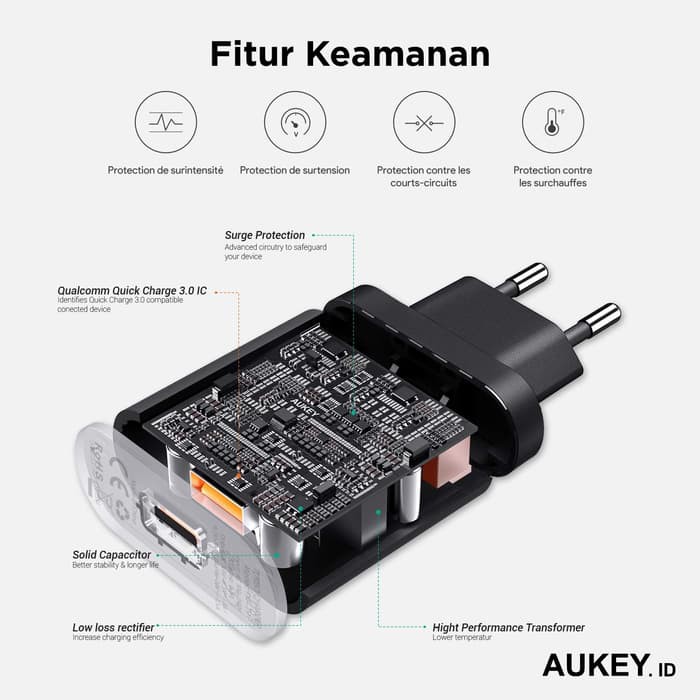 Cục Sạc Nhanh Aukey Pa-t9 1 Cổng 19.5 Wat Qualcomm 3.0