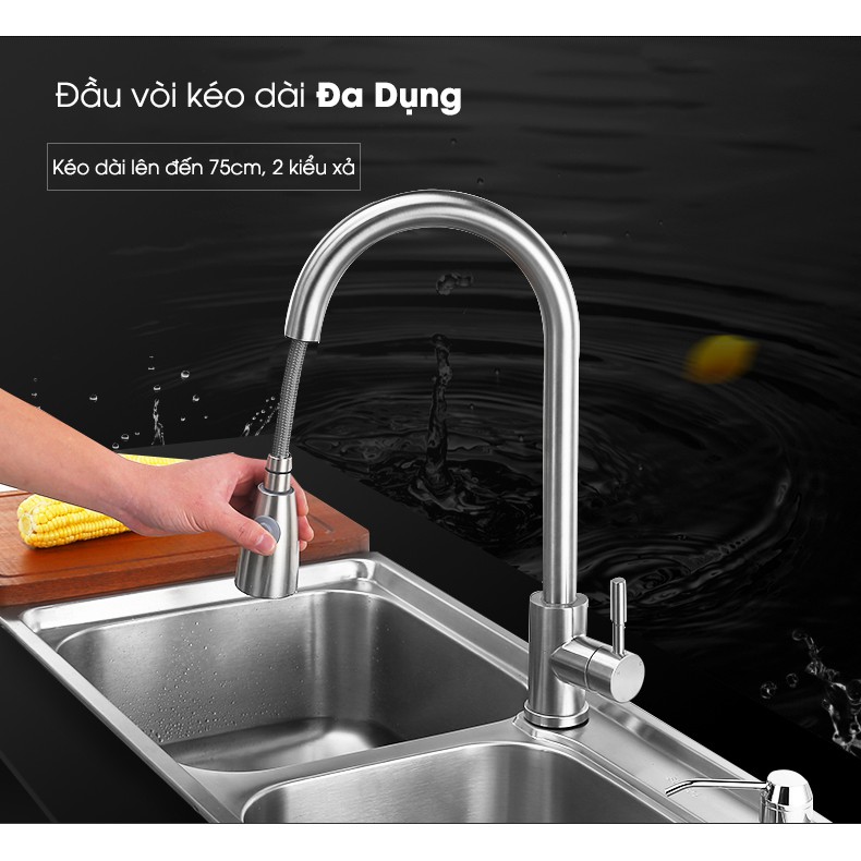 Vòi rửa bát chén đa năng Inox 304 Nóng Lạnh