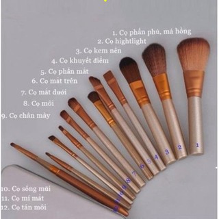 Bộ 12 cây cọ trang điểm kèm hộp nhôm [ BỘ CỌ TRANG ĐIỂM 12 CÂY ]