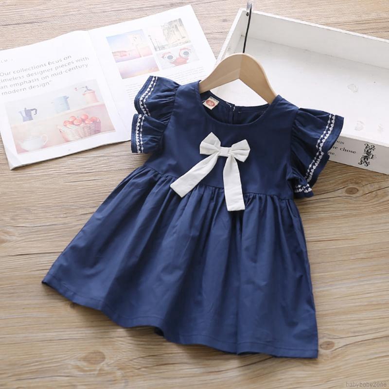 1-6 tuổi Đầm ngắn tay đính nơ cho bé gái