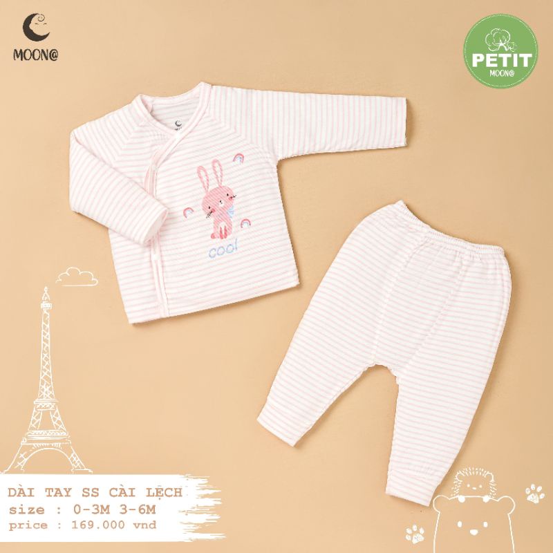 Moon -  Bộ cài chéo, cài giữa dài tay Moon vải petit siêu mềm mát cho bé sơ sinh 3-7kg