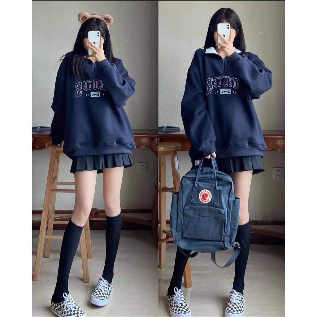 Áo Nỉ Zip Foruyfs LanTran Nữ  🌸 Sweater cao cổ dài tay bồng, thun hoodie form rộng cá tính Ulzzang 🌸