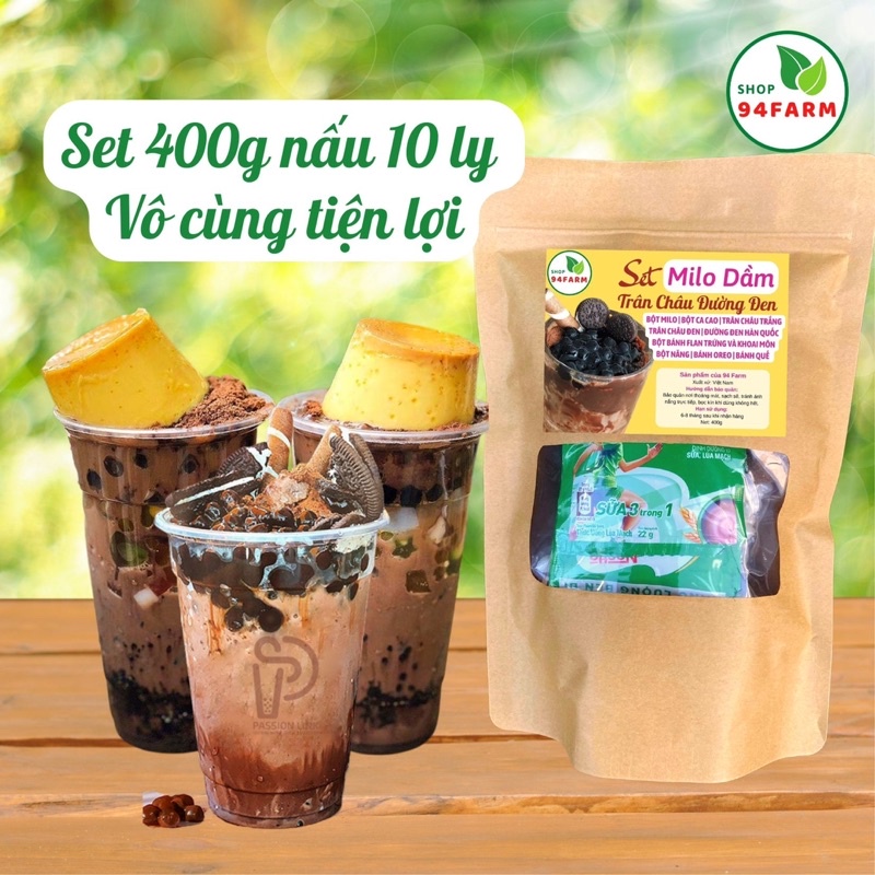 Set Milo dầm Trân châu Đường Đen Pudding Siêu Ngon Nấu 10 ly