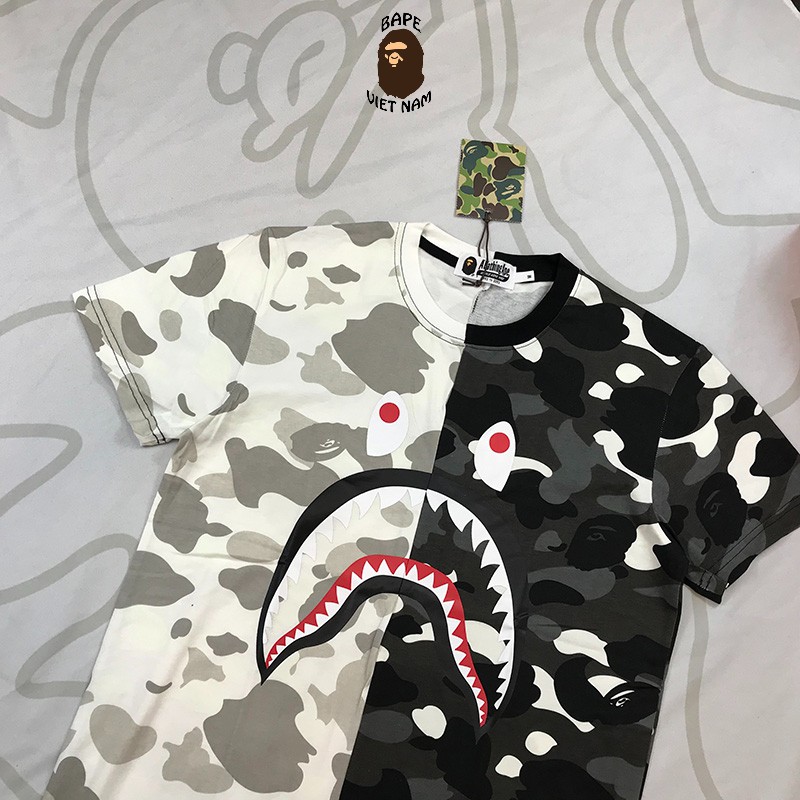 [Ảnh thật+FREESHIP] Tee Bape Shark Camo City Half, Áo thun Bape Camo, Áo phông Bape Shark Camo nửa đen, nửa trắng SS2020 | BigBuy360 - bigbuy360.vn