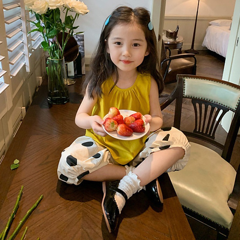 Set Áo Sát Nách + Quần Dài Chấm Bi Dễ Thương Cho Bé Gái