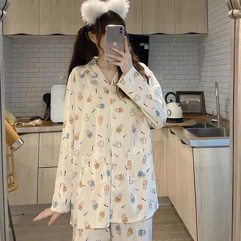 Bộ pijama thu đông tay dài hoạ tiết trẻ trung