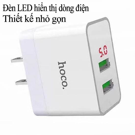 Cốc Sạc Nhanh Hoco DC28 2USB-5A Bảo Toàn Dòng Điện Tương Thích Tất Cả Các Dòng Điện Thoại