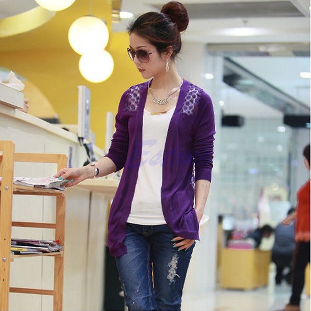 Áo Khoác Cardigan Dệt Kim Phối Ren Màu Kẹo Ngọt Xinh Xắn Cho Nữ