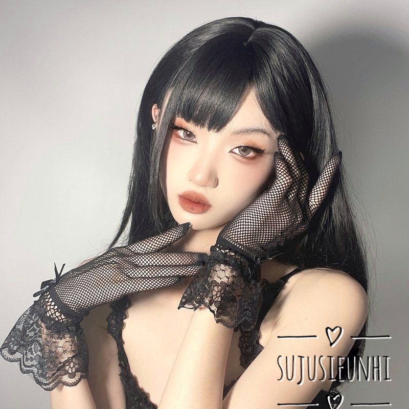 (3 mẫu) găng tay lưới ngắn tới cổ tay ren bèo đính nơ phong cách lolita