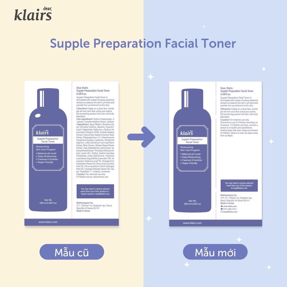 COMBO 2 Chai Nước Hoa Hồng Klairs Supple Preparation Facial Toner 180ml