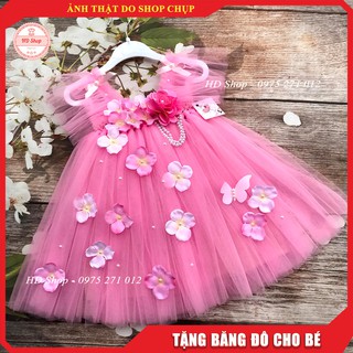 Đầm công chúa cho bé hồng phấn đính hoa tú cầu
