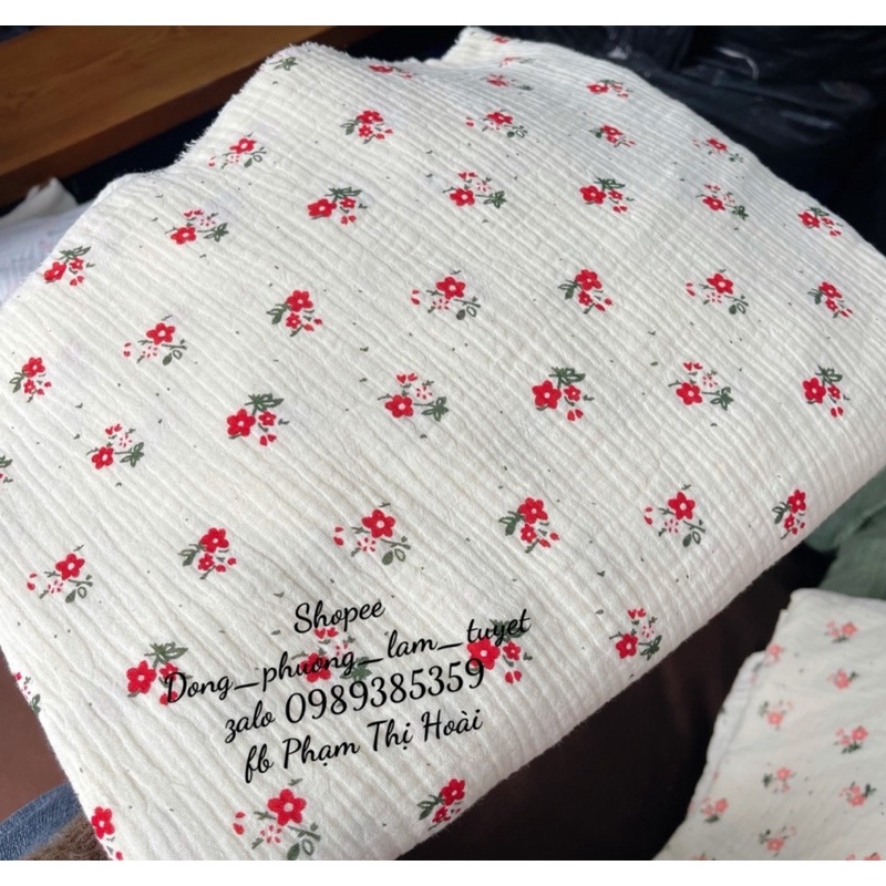 vải xô muslin 2 lớp cao cấp chùm hoa nhí may áo váy đồ bộ mềm mát thấm hút mồ hôi cho bé