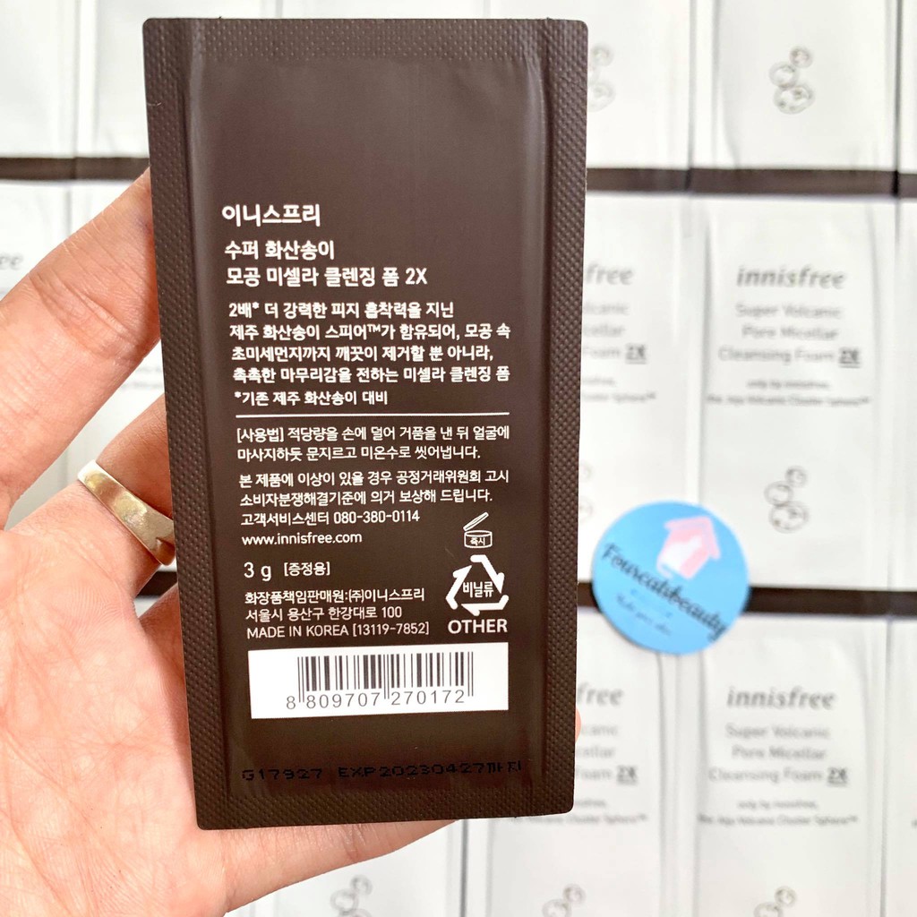 Sample 3gram Sữa Rửa Mặt Tro Núi Lửa Innisfree Super Volcanic Pore Micellar Cleansing Foam 2x