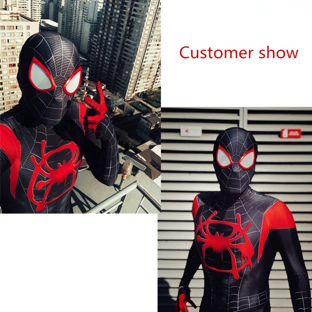 ☬Spider-Man Into The Spider Verse Cosplay Costume Miles Morales 3D Printed Bodysuit Zentai Suit