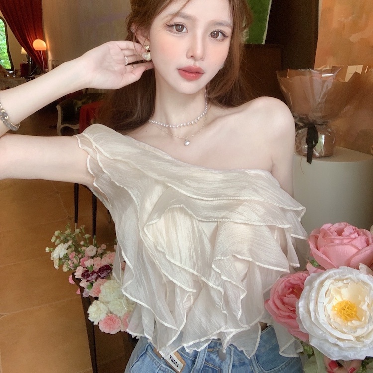Áo kiểu SUXI vải voan không tay hở vai màu trơn thời trang mùa hè dành cho nữ