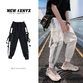Quần chạy bộ lưng thun co giãn thiết kế nhiều túi họa tiết kẻ sọc cỡ S-3XL thời trang Hàn Quốc cho nam